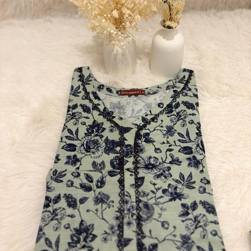 Bin Saeed printed 2 piece co-ord set with navy lace detail Womenswear Floral Matching Palazzo