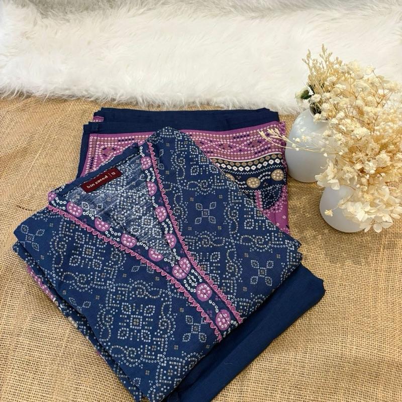 Bin Saeed 3 piece striking blue and pink print khaddar suit Womenswear Traditional  Soft Matching Feminine Everyday Breathable