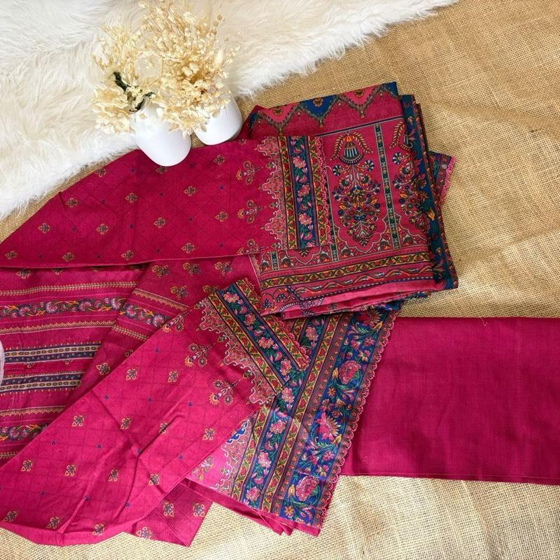 Bin Saeed 3 piece bold pink khaddar suit Printed Womenswear Traditional Asian