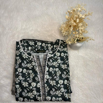 Khaddar Bin Saeed 3 piece with green with white lace  Fabric Print Lace Shawl Clothes