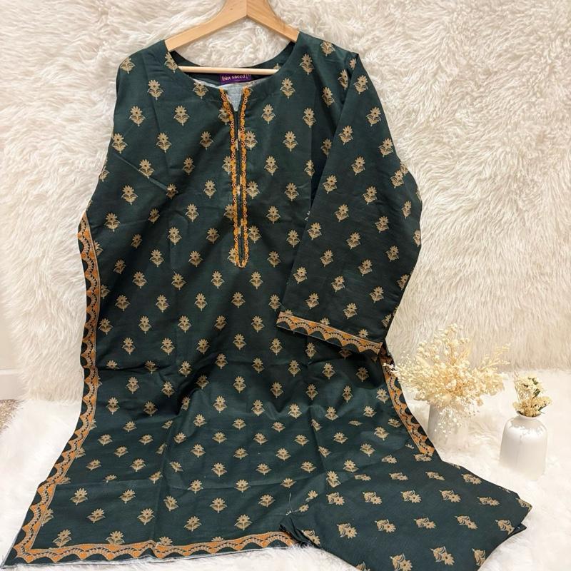 Bin Saeed forest green 2 piece co-ord set with orange lace detail Womenswear Floral Matching Palazzo