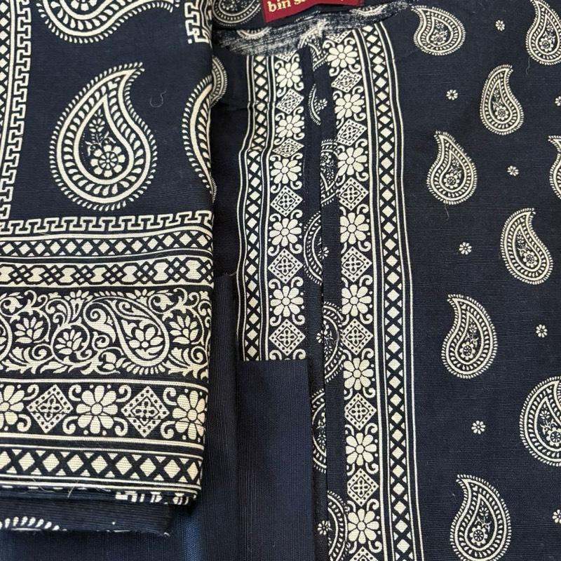 Bin Saeed 3 piece black print khaddar suit Womenswear Traditional  Soft Matching