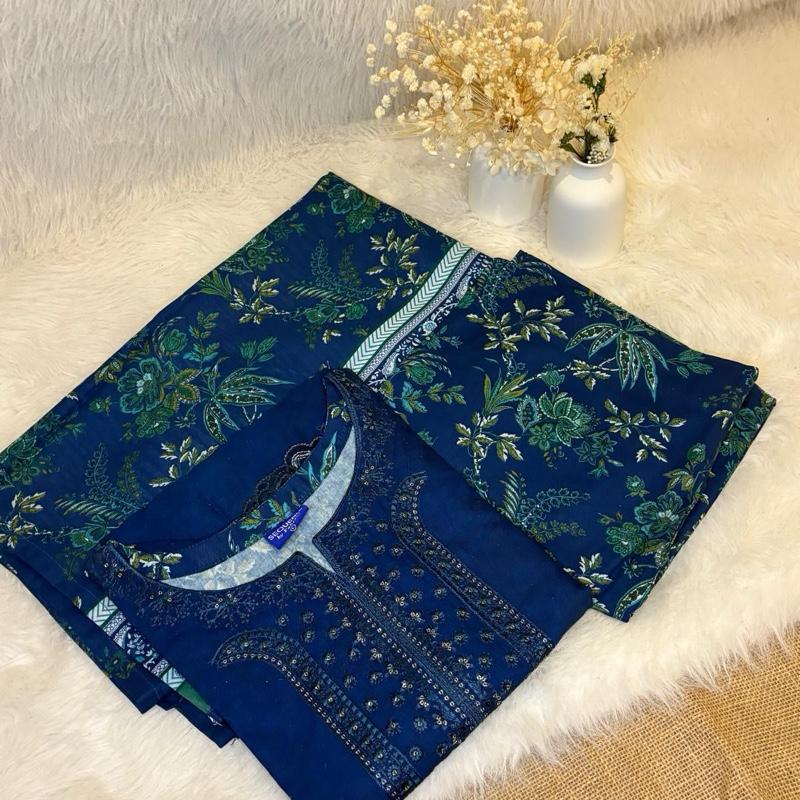 Light Khaddar blue printed with lace and patches  Womenswear Formal Casual