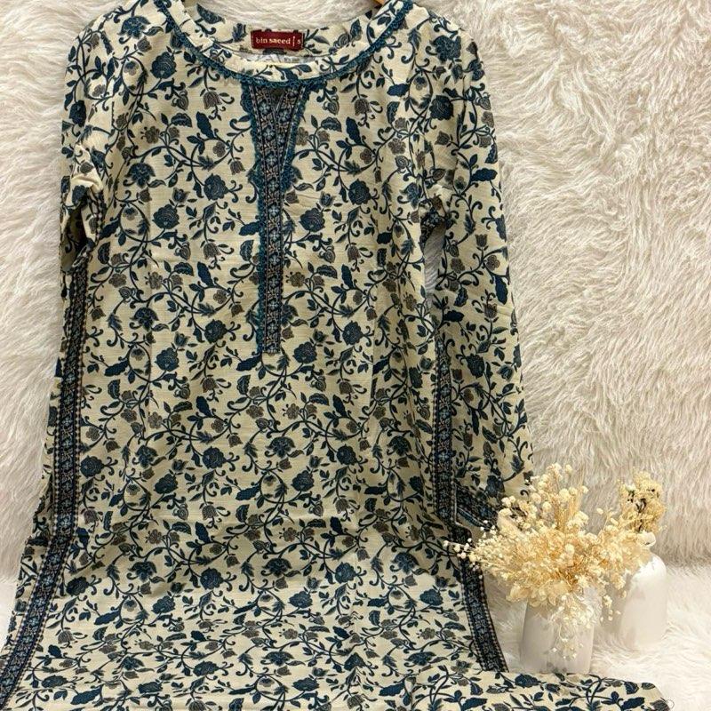 Bin Saeed printed 2 piece co-ord set with green lace detail Womenswear Floral Matching Palazzo