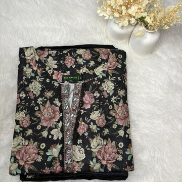 Bin Saeed Black Floral Khaddar Suit - 3 Piece Printed Womenswear Traditional Asian Kameez Trouser Shawl Set