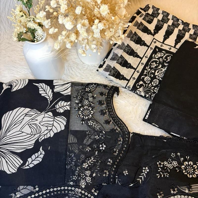 Light Khaddar black floral Womenswear Formal Casual