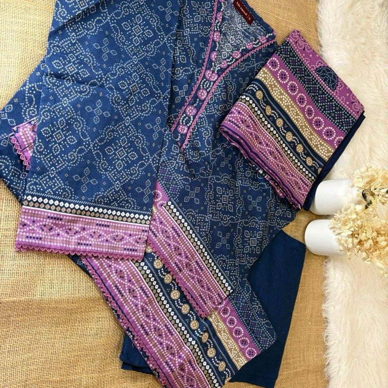 Bin Saeed 3 piece striking blue and pink print khaddar suit Womenswear Traditional  Soft Matching Feminine Everyday Breathable