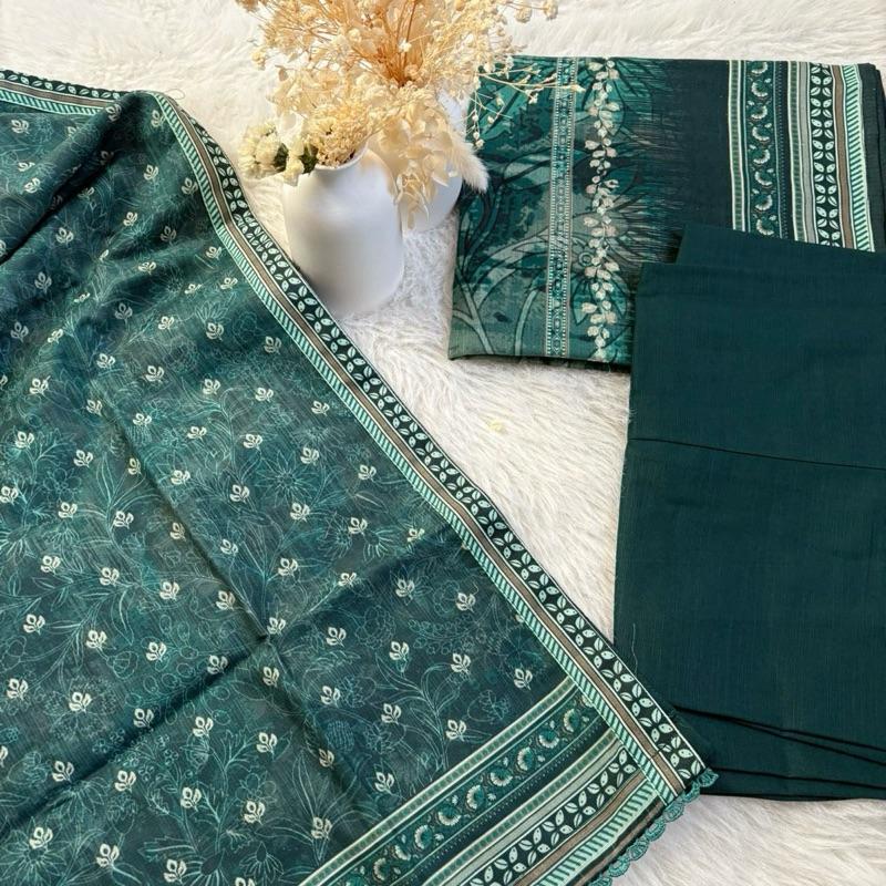 Bin Saeed 3 piece soft bottle green khaddar suit  Asian Clothes Elegant Outfit Matching  Womenswear  Printed