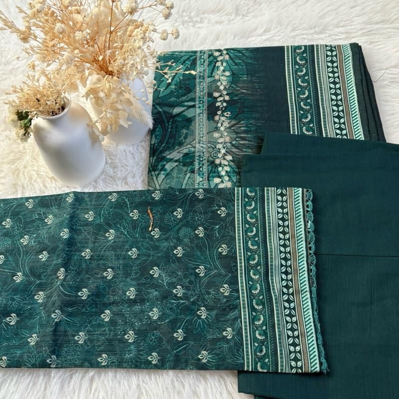 Bin Saeed 3 piece soft bottle green khaddar suit  Asian Clothes Elegant Outfit Matching  Womenswear  Printed