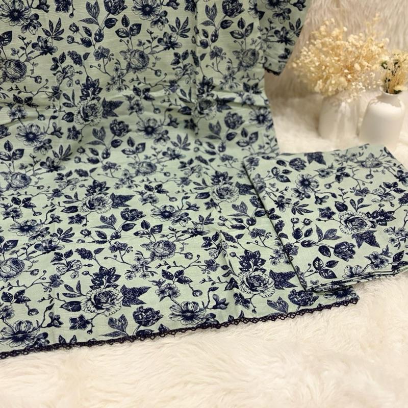 Bin Saeed printed 2 piece co-ord set with navy lace detail Womenswear Floral Matching Palazzo
