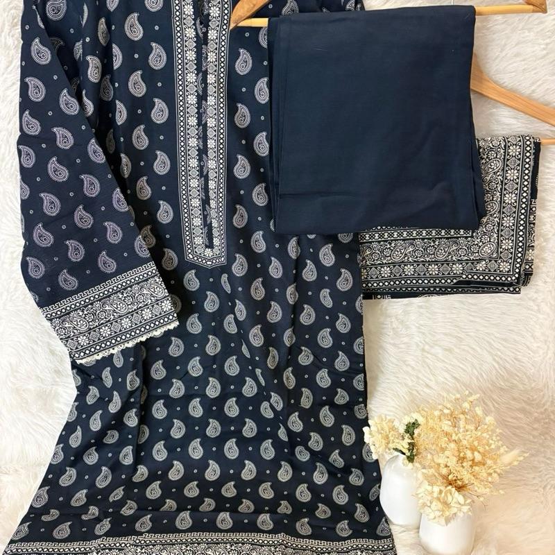 Bin Saeed 3 piece black print khaddar suit Womenswear Traditional  Soft Matching