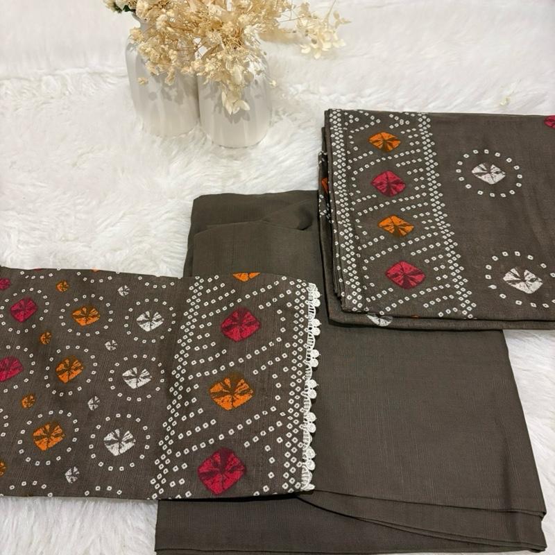 Khaddar Bin Saeed 3 piece Print suit Lace Shawl Womenswear Traditional Clothes