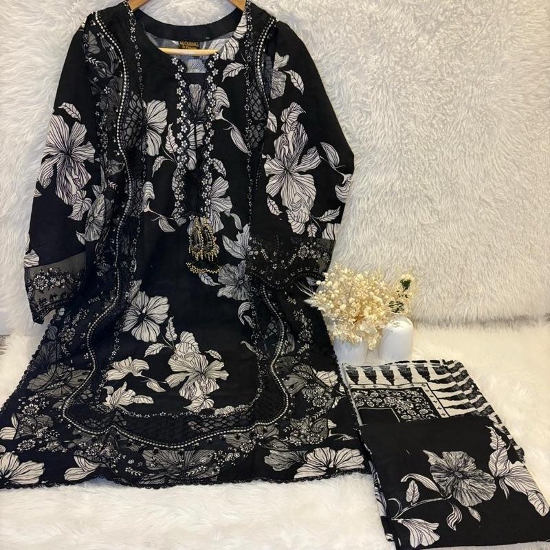 Light Khaddar black floral Womenswear Formal Casual