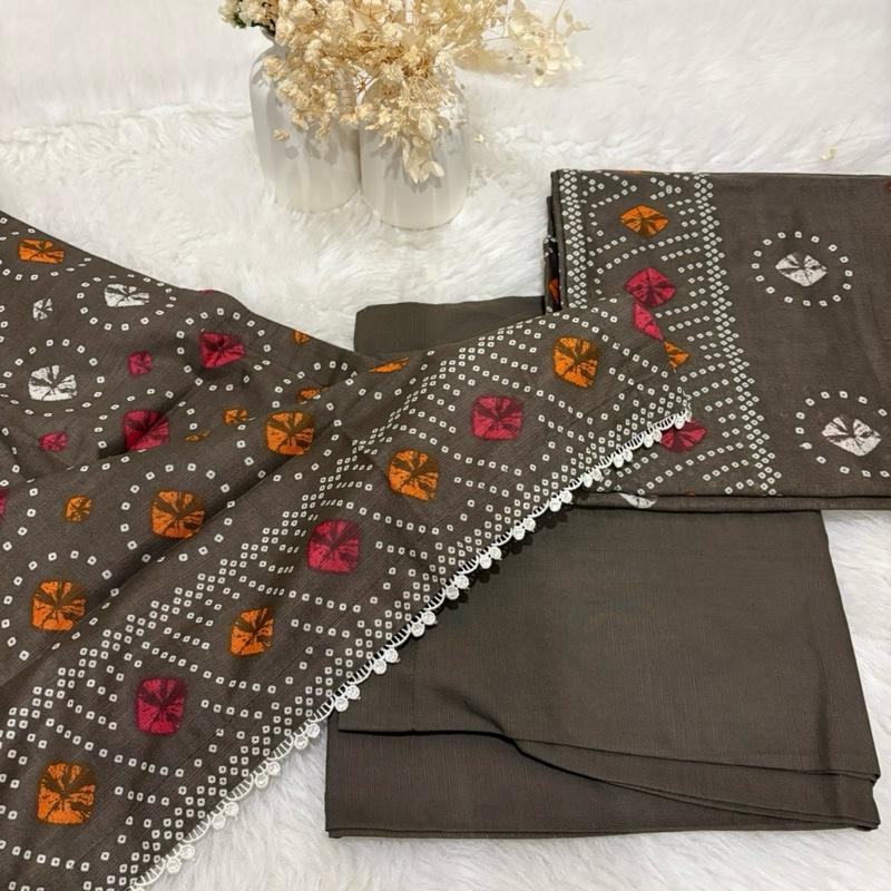 Khaddar Bin Saeed 3 piece Print suit Lace Shawl Womenswear Traditional Clothes