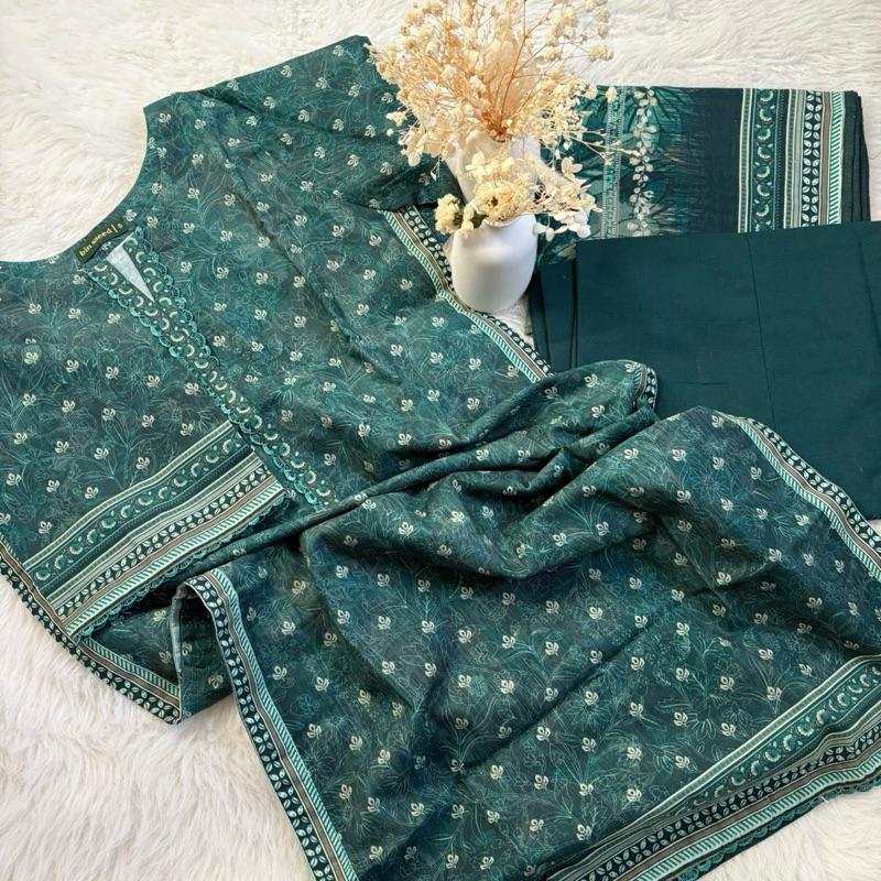Bin Saeed 3 piece soft bottle green khaddar suit  Asian Clothes Elegant Outfit Matching  Womenswear  Printed