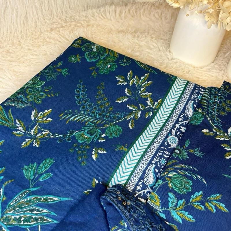 Light Khaddar blue printed with lace and patches  Womenswear Formal Casual