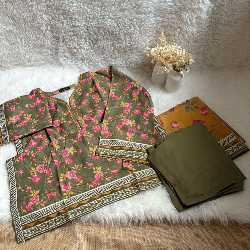 Bin Saeed 3 piece green with pink floral print kameez Asian Elegance Clothes Womenswear