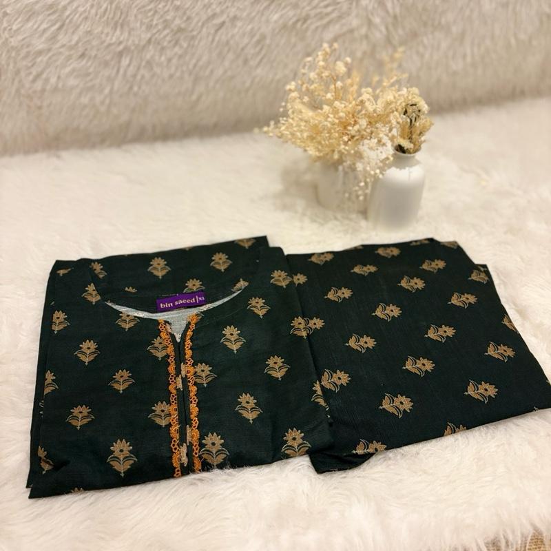 Bin Saeed forest green 2 piece co-ord set with orange lace detail Womenswear Floral Matching Palazzo