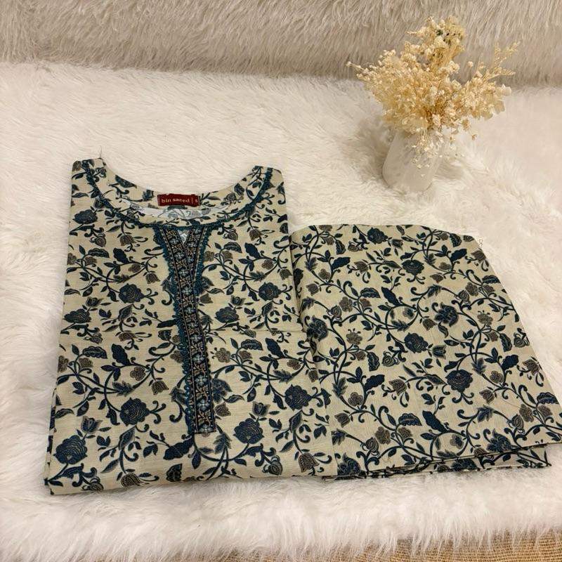 Bin Saeed printed 2 piece co-ord set with green lace detail Womenswear Floral Matching Palazzo
