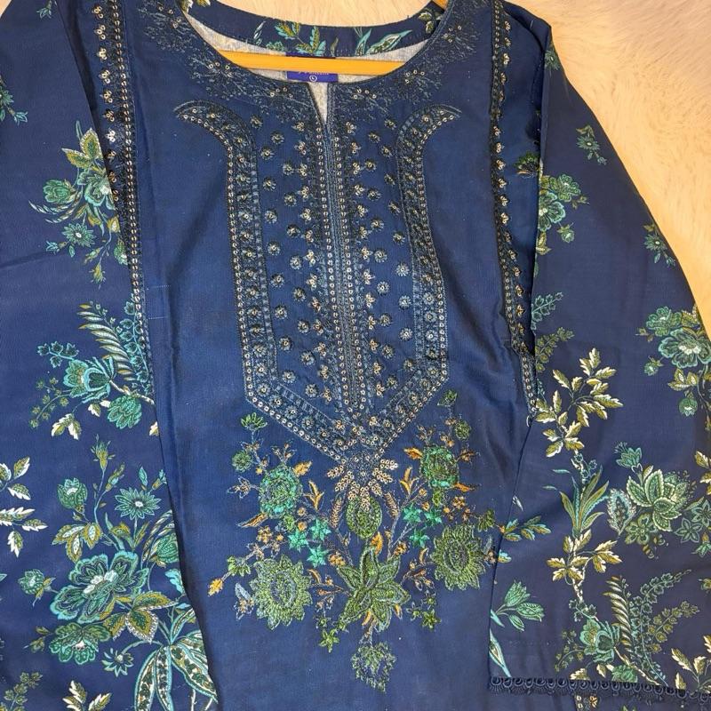 Light Khaddar blue printed with lace and patches  Womenswear Formal Casual