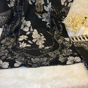 Light Khaddar black floral Womenswear Formal Casual