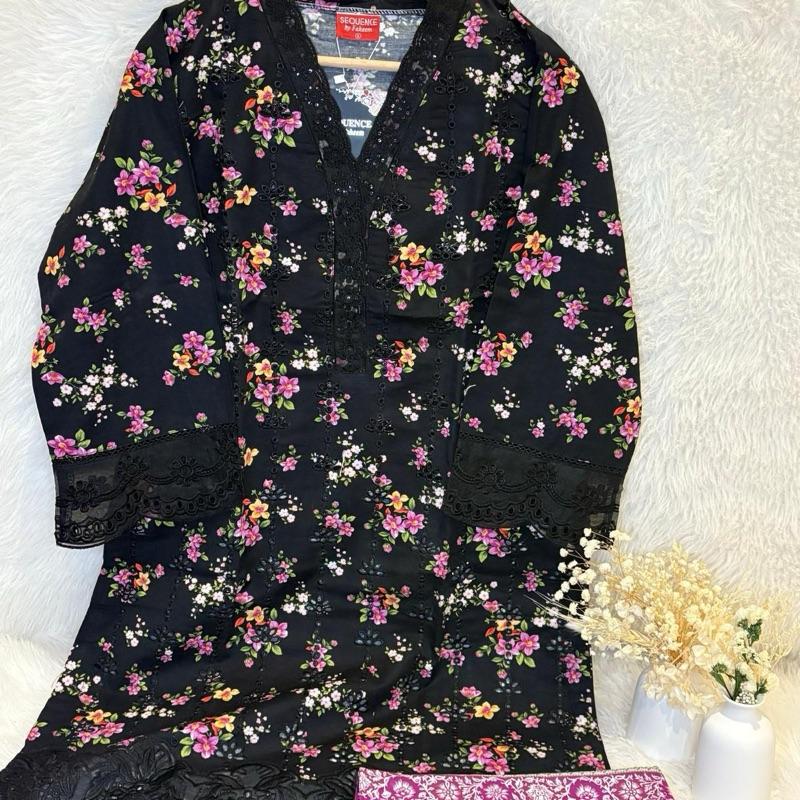 Light Khaddar black floral Womenswear Formal Casual